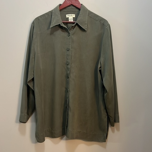 Eddie Bauer XXL Women’s Tall Button Down Forest Green Tencel Layering Top - Picture 5 of 11